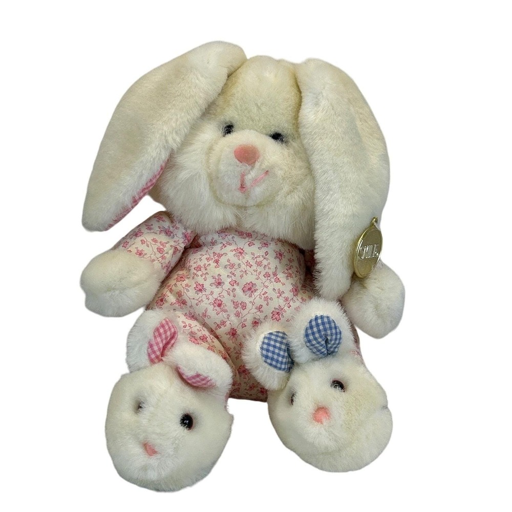 Bunny‎ Rabbit 9" Plush Quilted Floral Slippers 1990 From the World of Smile